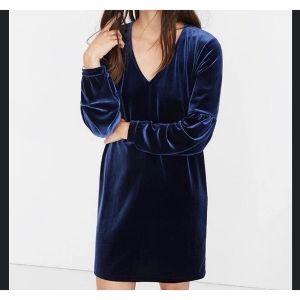 Madewell Balloon Sleeve Velvet mini Dress Deep Navy